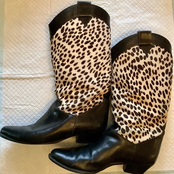 Cowgirl boots, western pony fur pattern, Italian leather, leather lined inside - Picture 2 of 15